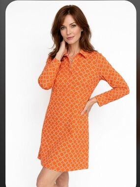 JUDE CONNALLY Dress Cloth Catalina Collared V Neckline Trellis Shift Orange Knit